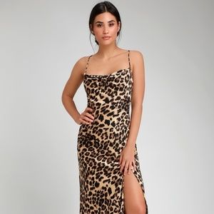 Leopard Print Cowl Strappy Dress